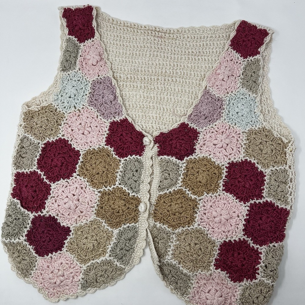 Handmade Granny Square Patchwork Crochet Knit Sweater Vest No Size *See Meas.